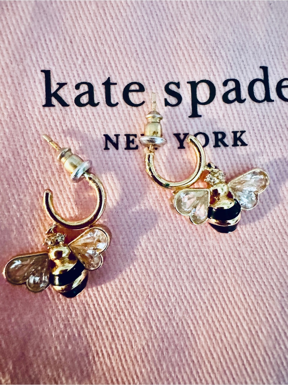 kate spade Gold & Black Bee Hoop Earrings